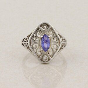 Sterling Silver Natural Tanzanite Ring Filigree Design Size 5 1/2
